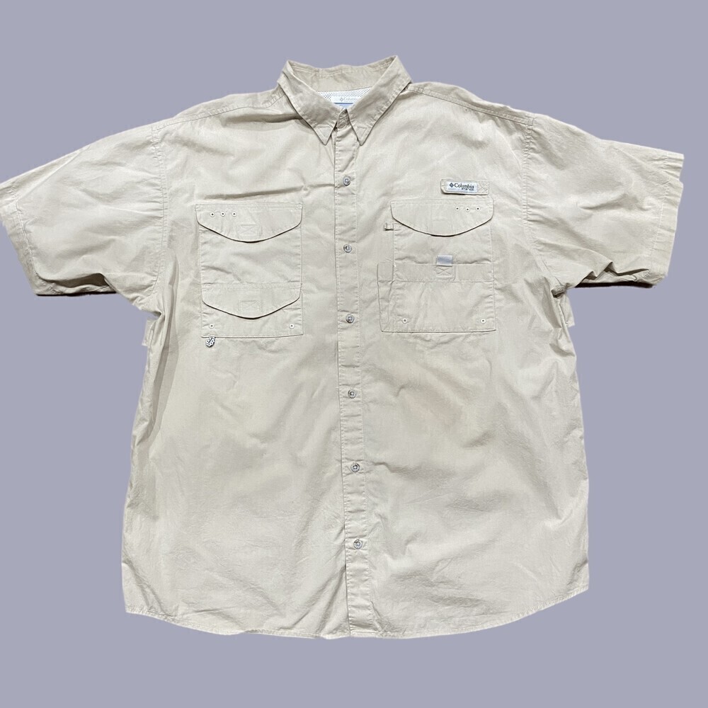 Columbia PFG Fishing Outdoors Tactical Khaki Tan Button Up Shirt Men's Size XL